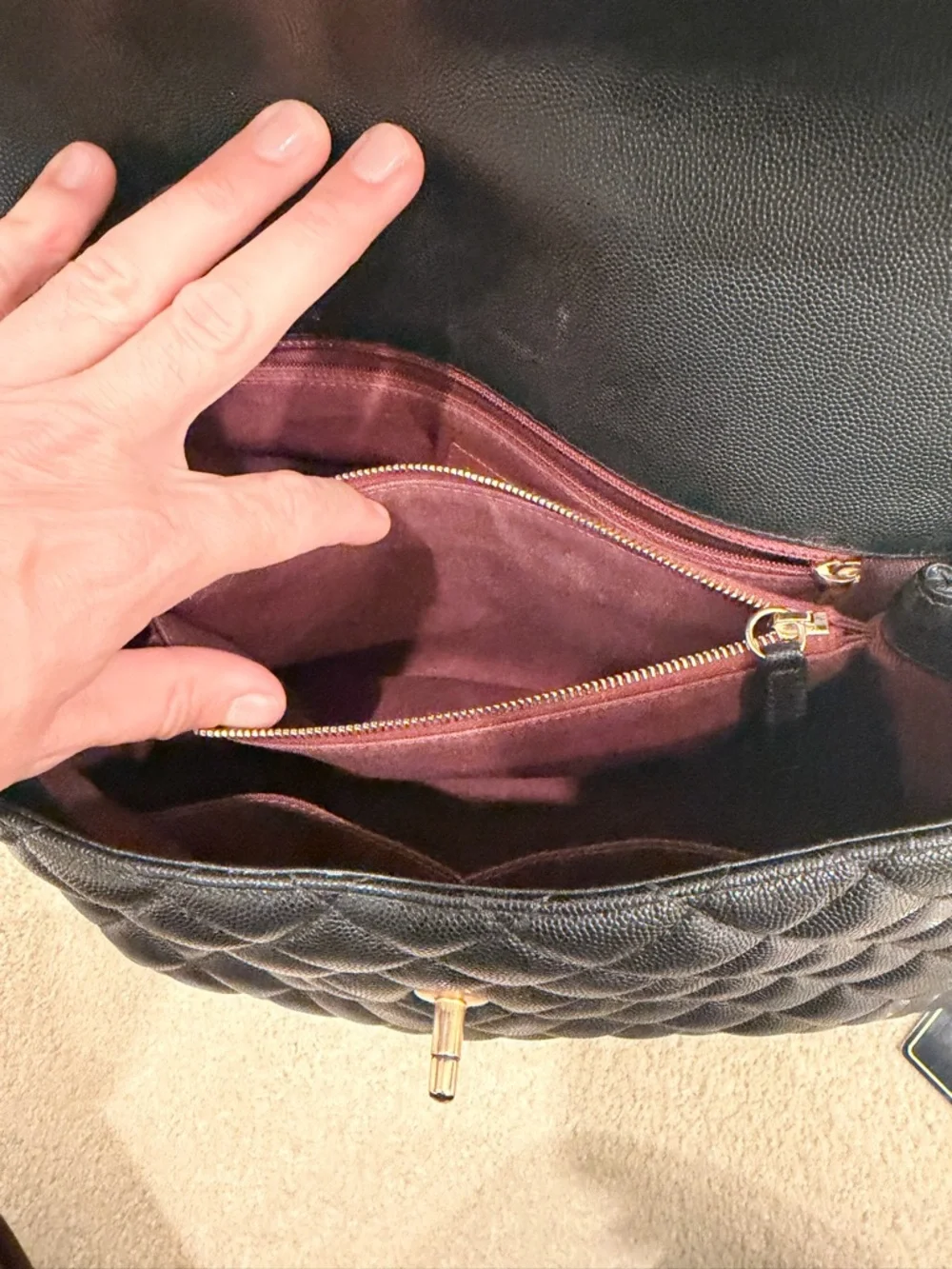 CHANEL Black Quilted Caviar Top Handle Bag with Gold CC Hardware - Picture 10 of 11